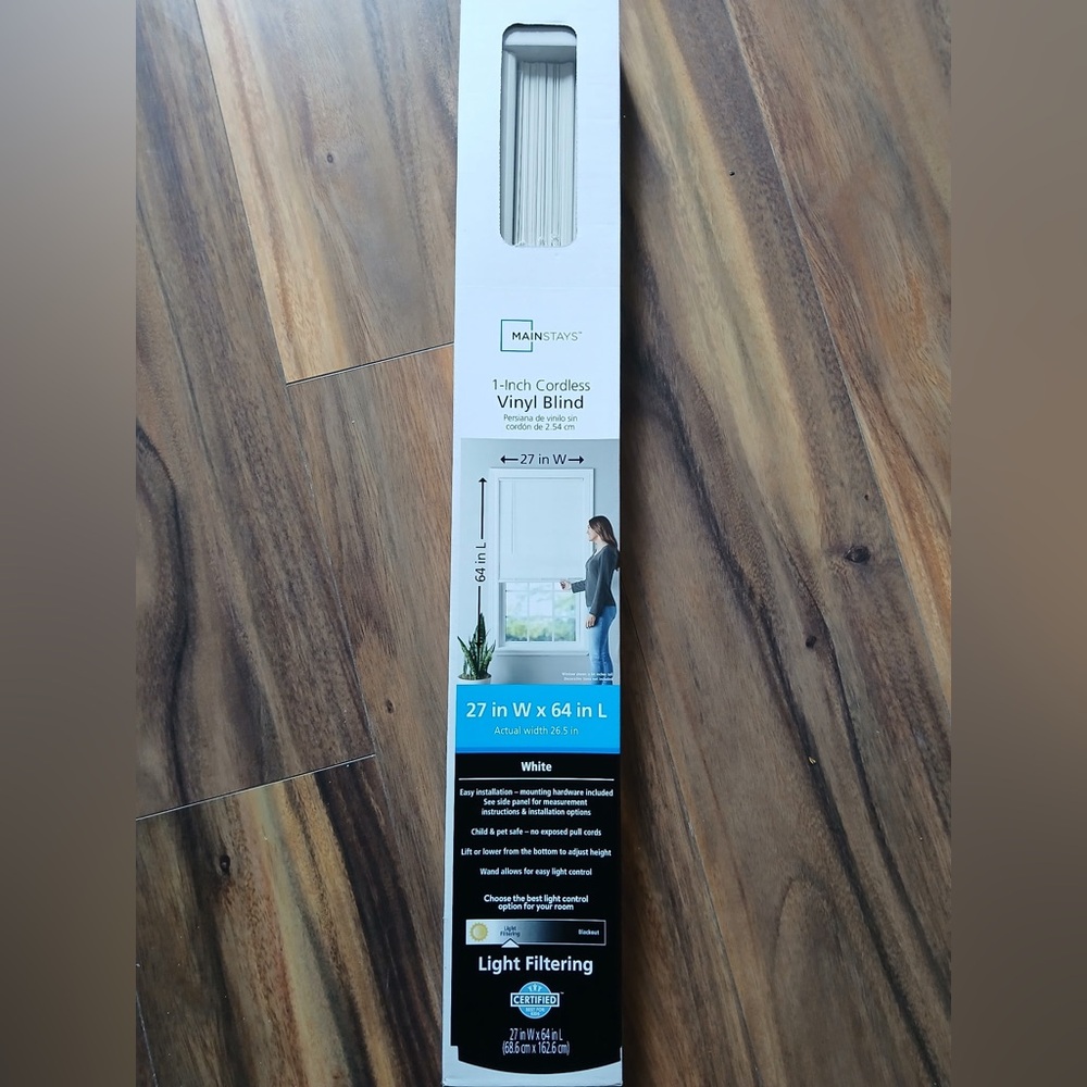 Mainstays White Light-Filtering Cordless Vinyl Blind
